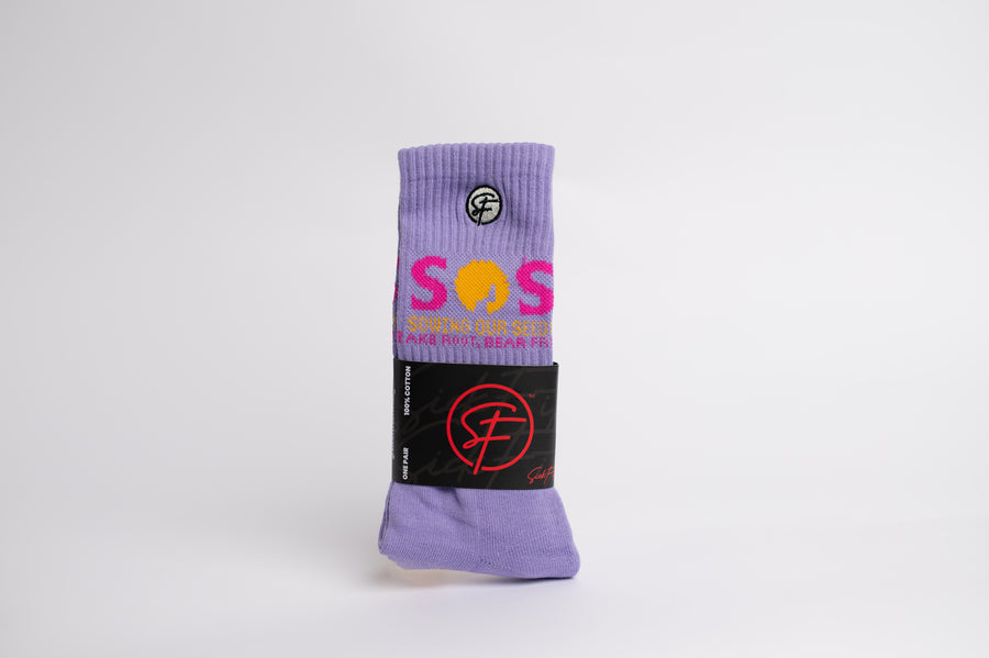 Sickfit SOS purple crew compression socks.