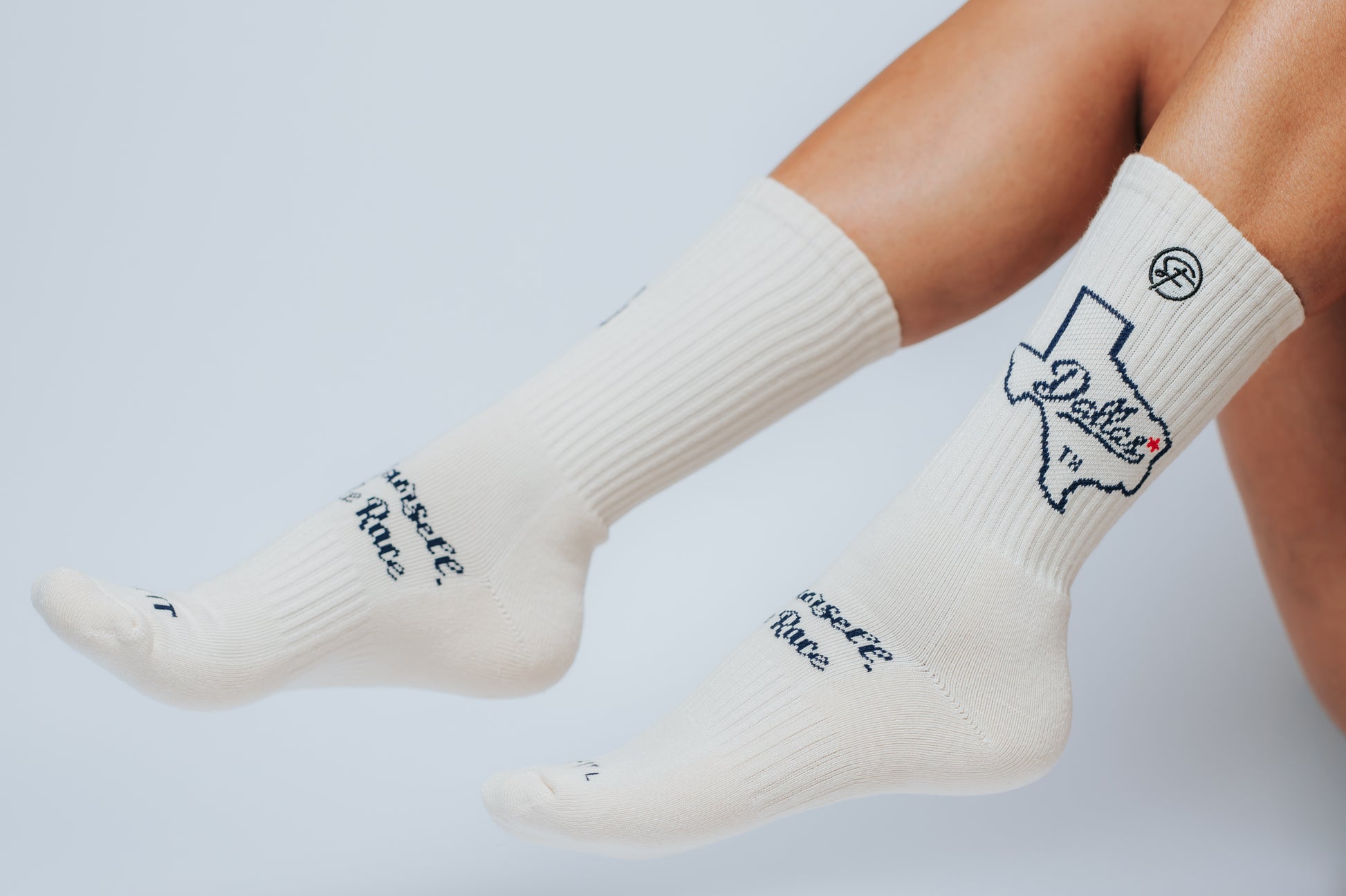 Creme crew compression socks with state of texas and text design