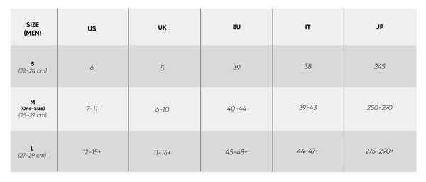 Size chart for men's clothing with brand logo at the top
